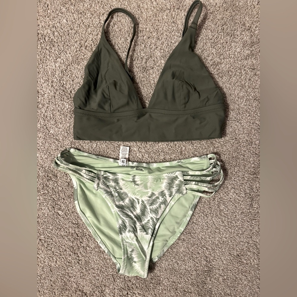 Aerie Olive Green Bikini Set with Ruched Details